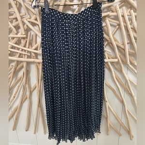 LEA&VIOLA PLEATED MAXI/MIDI NAVY BLUE AND WHITE POLKA DOT SKIRT